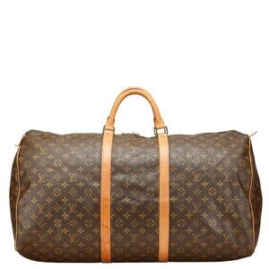Louis Vuitton Monogram Keepall Boston Travel Bag Brown Leather